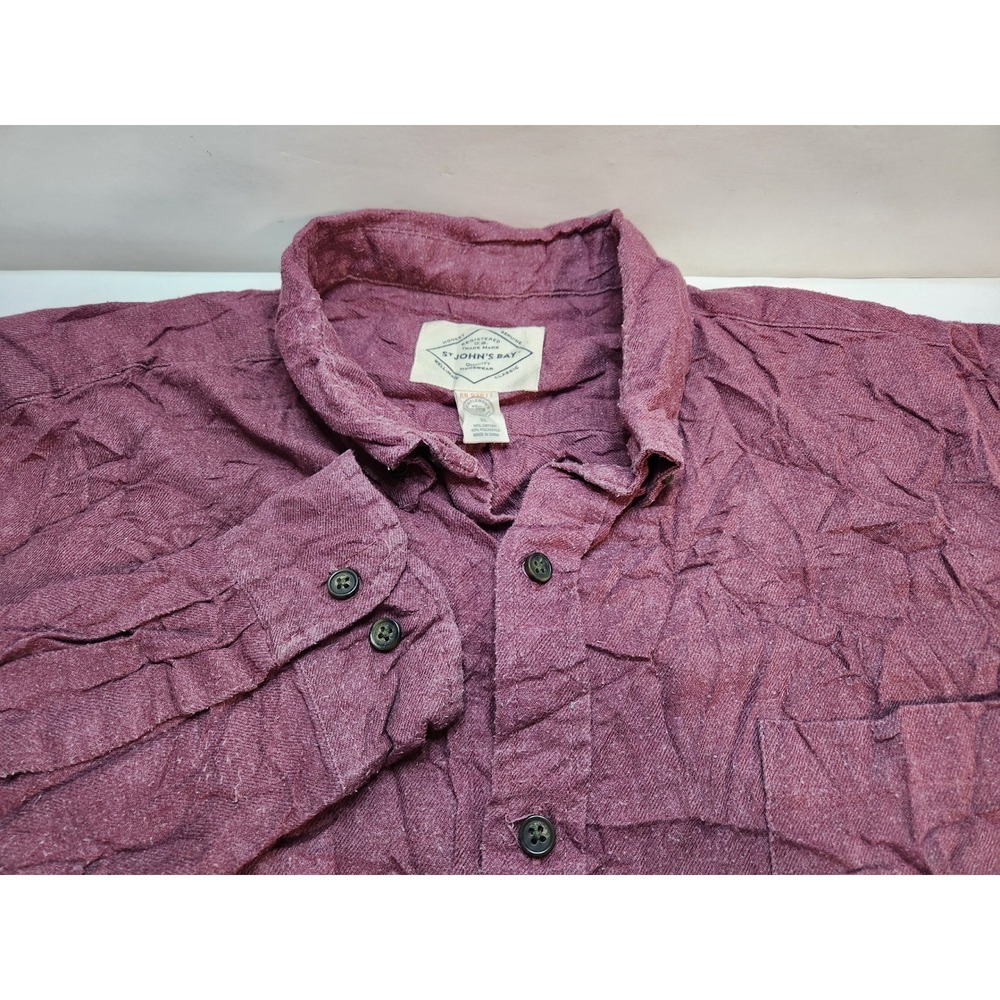 ST Johns Bay Mens Burgundy Long Sleeve Button Up Shirt XL Cotton Polyester Blend